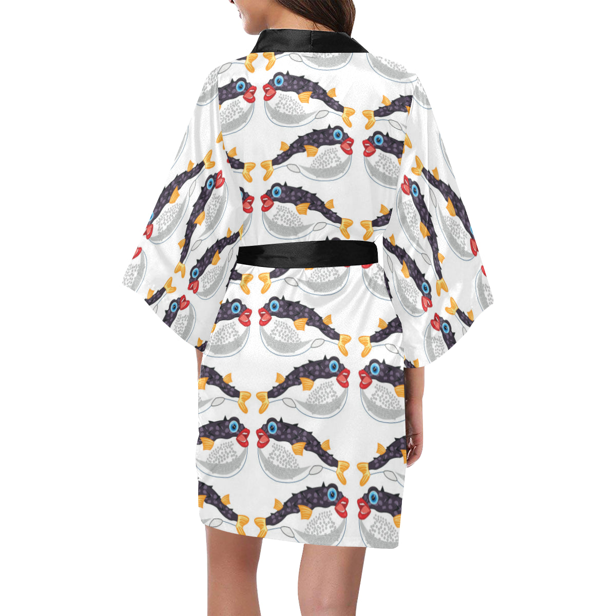 Fugu Pattern Print Design 03 Women's Short Kimono