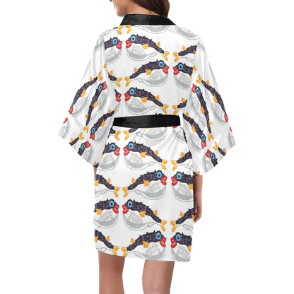 Fugu Pattern Print Design 03 Women's Short Kimono