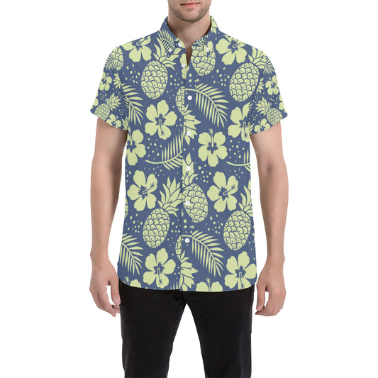 Pineapple Pattern Print Design PP07 Men's Short Sleeve Button Up Shirt