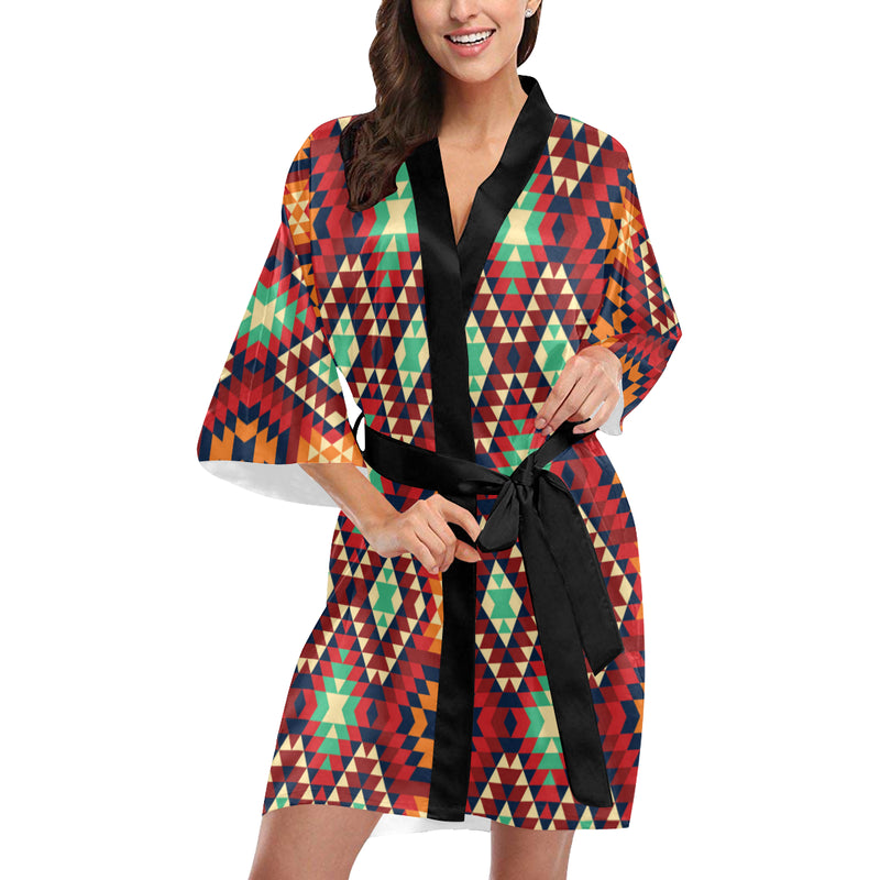 Native Pattern Print Design A07 Women's Short Kimono