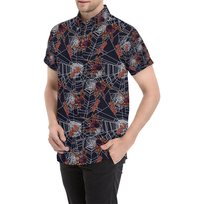 Tarantula Spiderwebs Pattern Print Design 01 Men's Short Sleeve Button Up Shirt