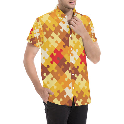 Puzzle Pattern Print Design A01 Men's Short Sleeve Button Up Shirt