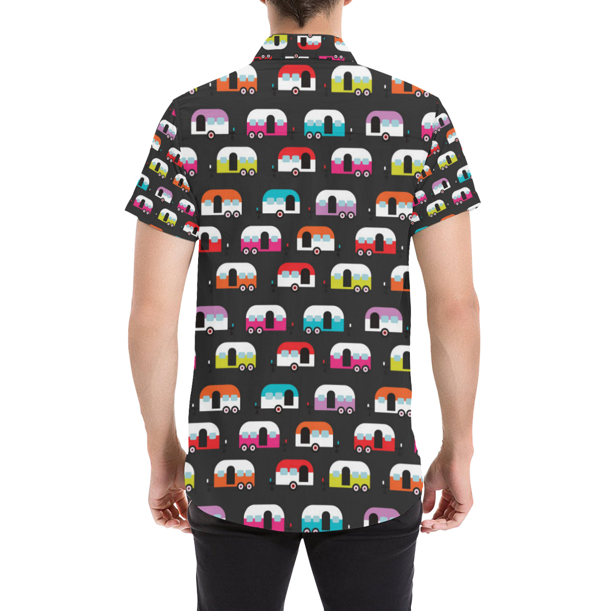 Camper Caravan Pattern Men's Short Sleeve Button Up Shirt