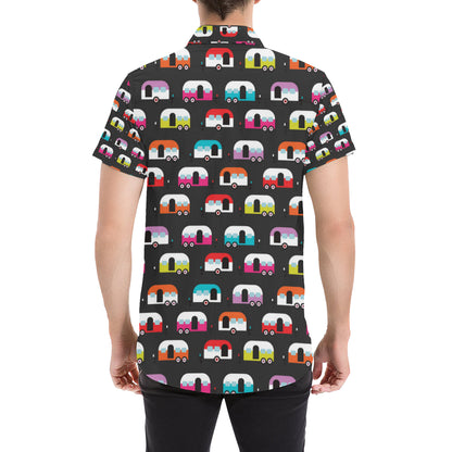 Camper Caravan Pattern Men's Short Sleeve Button Up Shirt