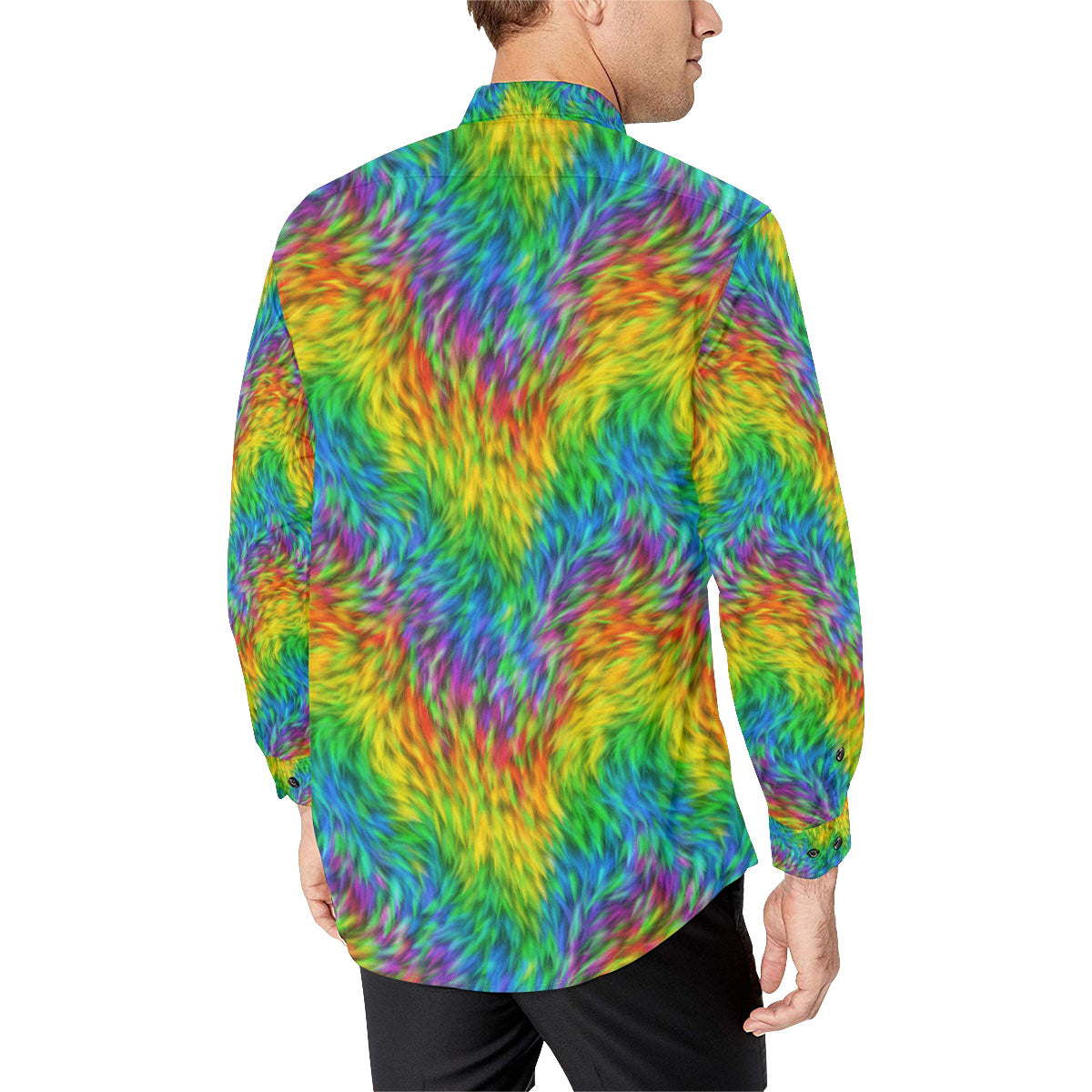 Rainbow Fur Design Print Men's Long Sleeve Shirt