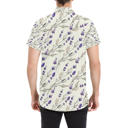 Lavender Pattern Print Design 01 Men's Short Sleeve Button Up Shirt