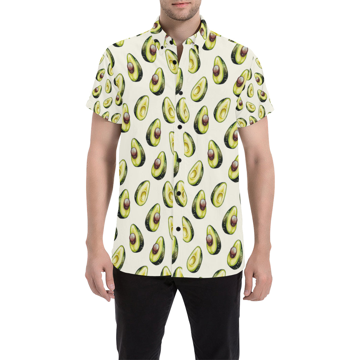 Avocado Pattern Print Design 01 Men's Short Sleeve Button Up Shirt