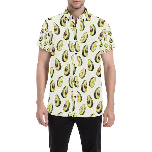 Avocado Pattern Print Design 01 Men's Short Sleeve Button Up Shirt