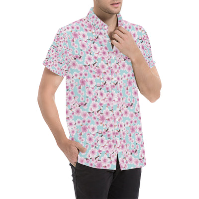 Cherry Blossom Pattern Print Design 01 Men's Short Sleeve Button Up Shirt