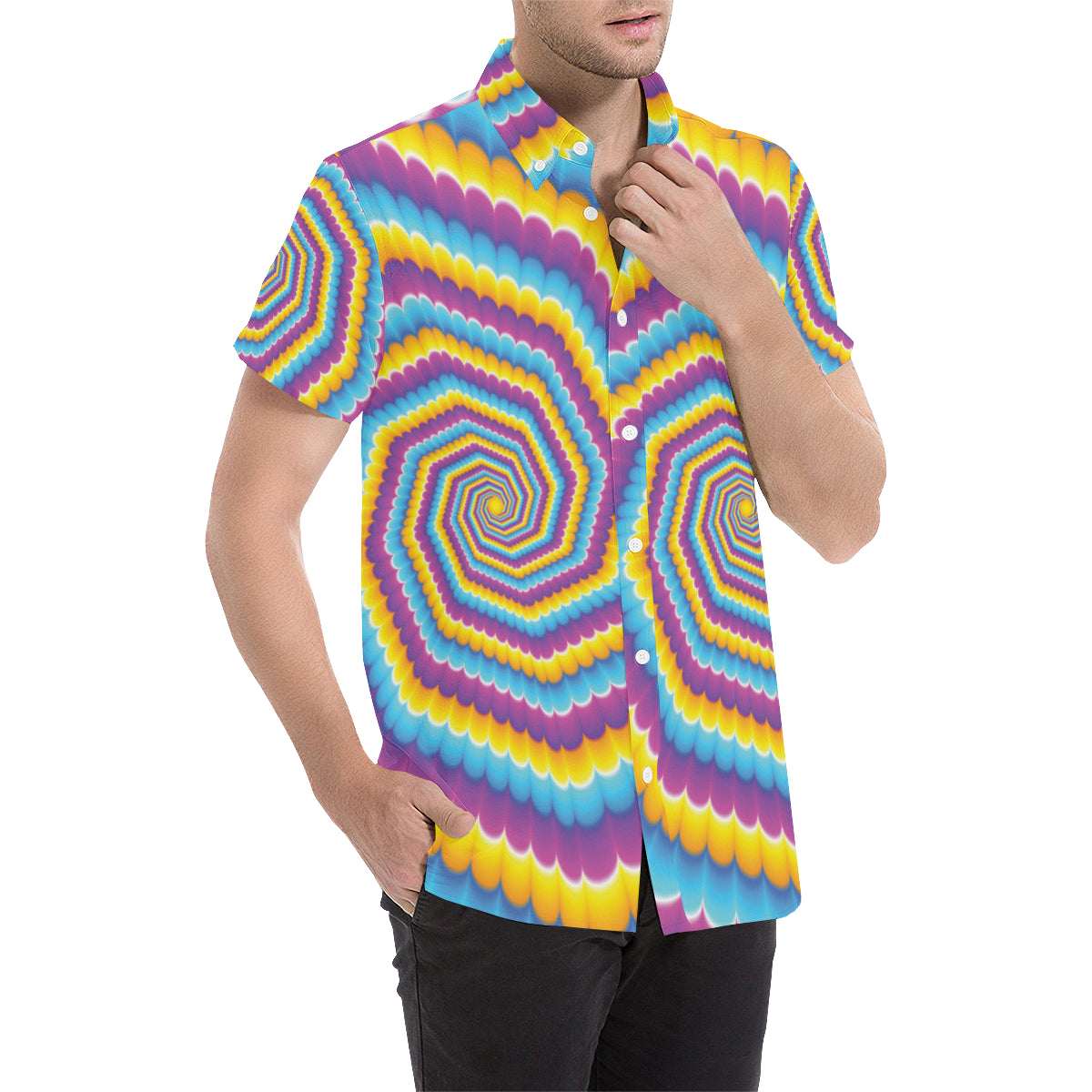 Optical illusion Pattern Print Design A04 Men's Short Sleeve Button Up Shirt