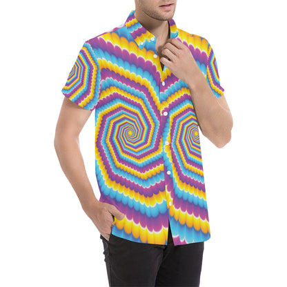 Optical illusion Pattern Print Design A04 Men's Short Sleeve Button Up Shirt