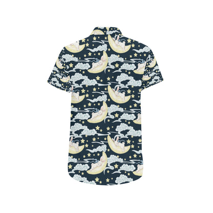 Rabbit Sleeping Pattern Print Design RB08 Men's Short Sleeve Button Up Shirt