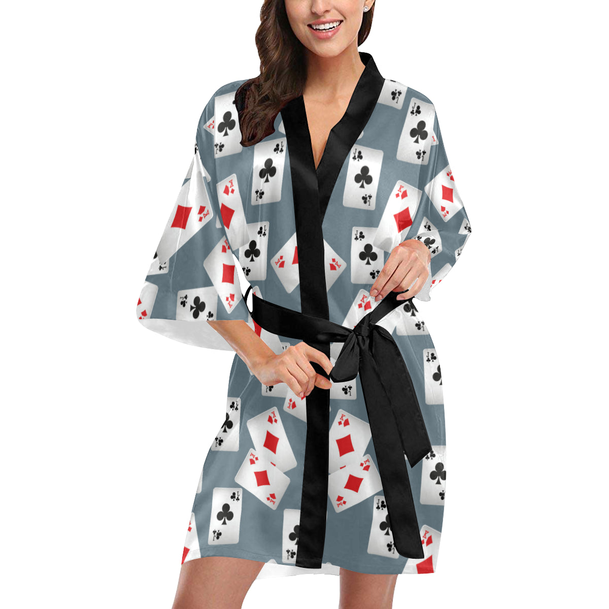 Poker Cards Pattern Print Design A05 Women's Short Kimono