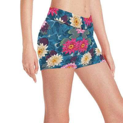 Water Lily Pattern Print Design WL05 Yoga Shorts