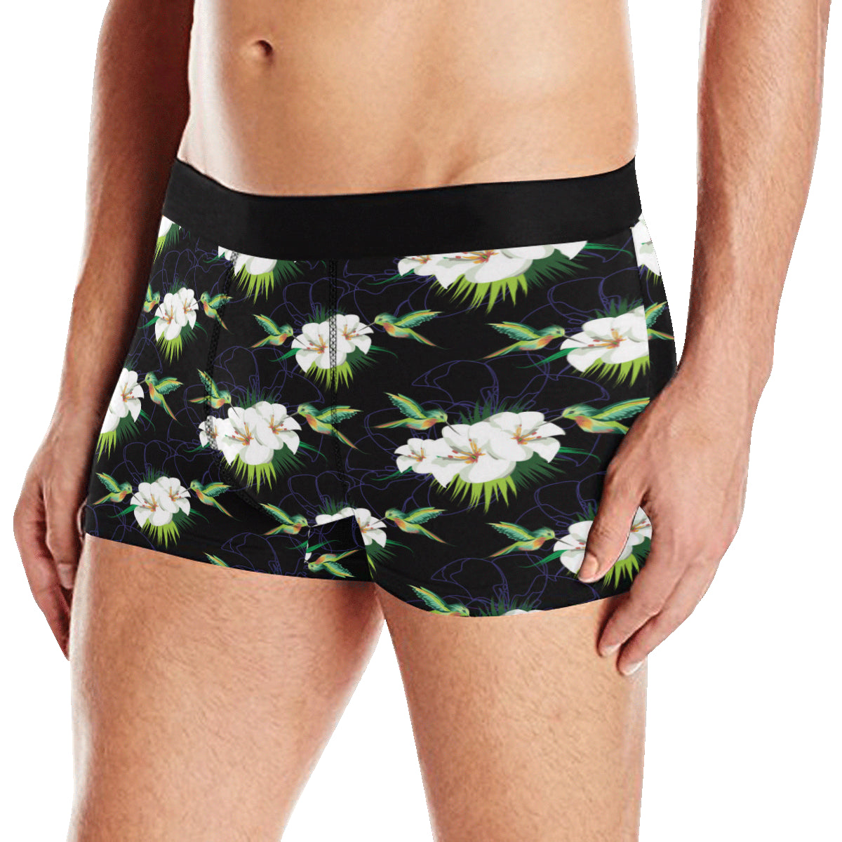 Hummingbird with Flower Pattern Print Design 03 Men's Boxer Briefs