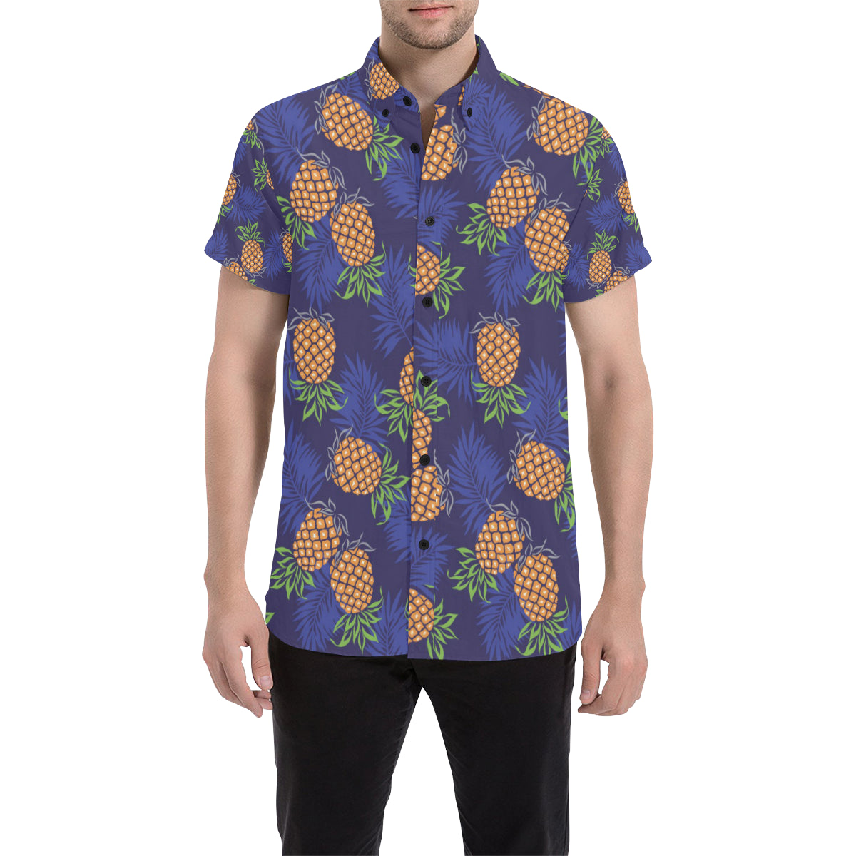 Pineapple Pattern Print Design PP02 Men's Short Sleeve Button Up Shirt