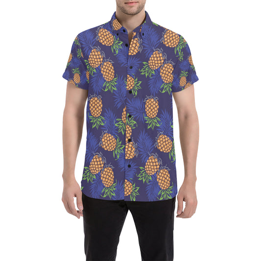 Pineapple Pattern Print Design PP02 Men's Short Sleeve Button Up Shirt