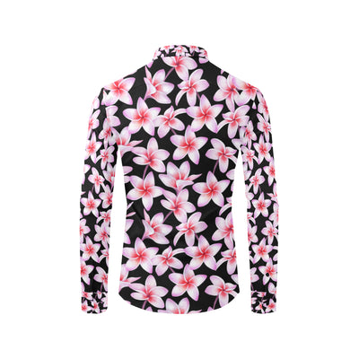Pink Plumeria Pattern Print Design PM09 Men's Long Sleeve Shirt