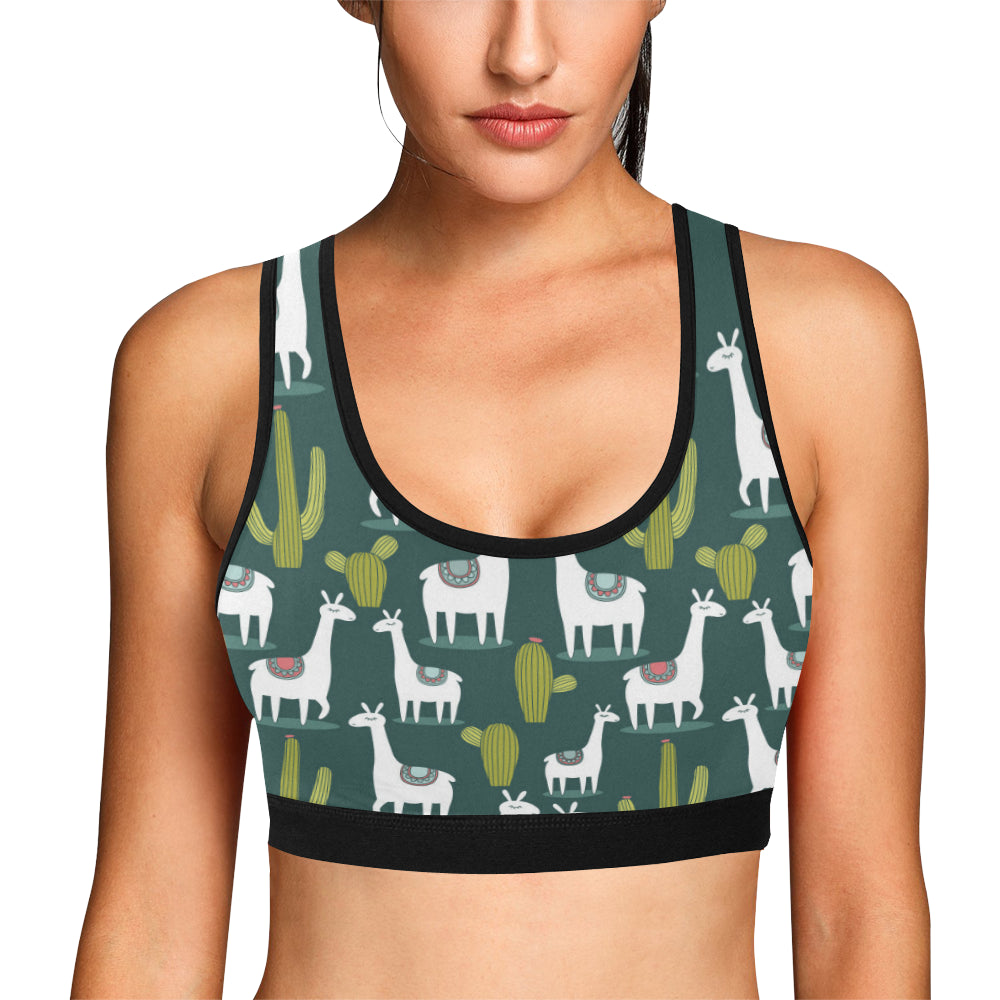 Llama Cactus Pattern Print Design 02 Sports Bra