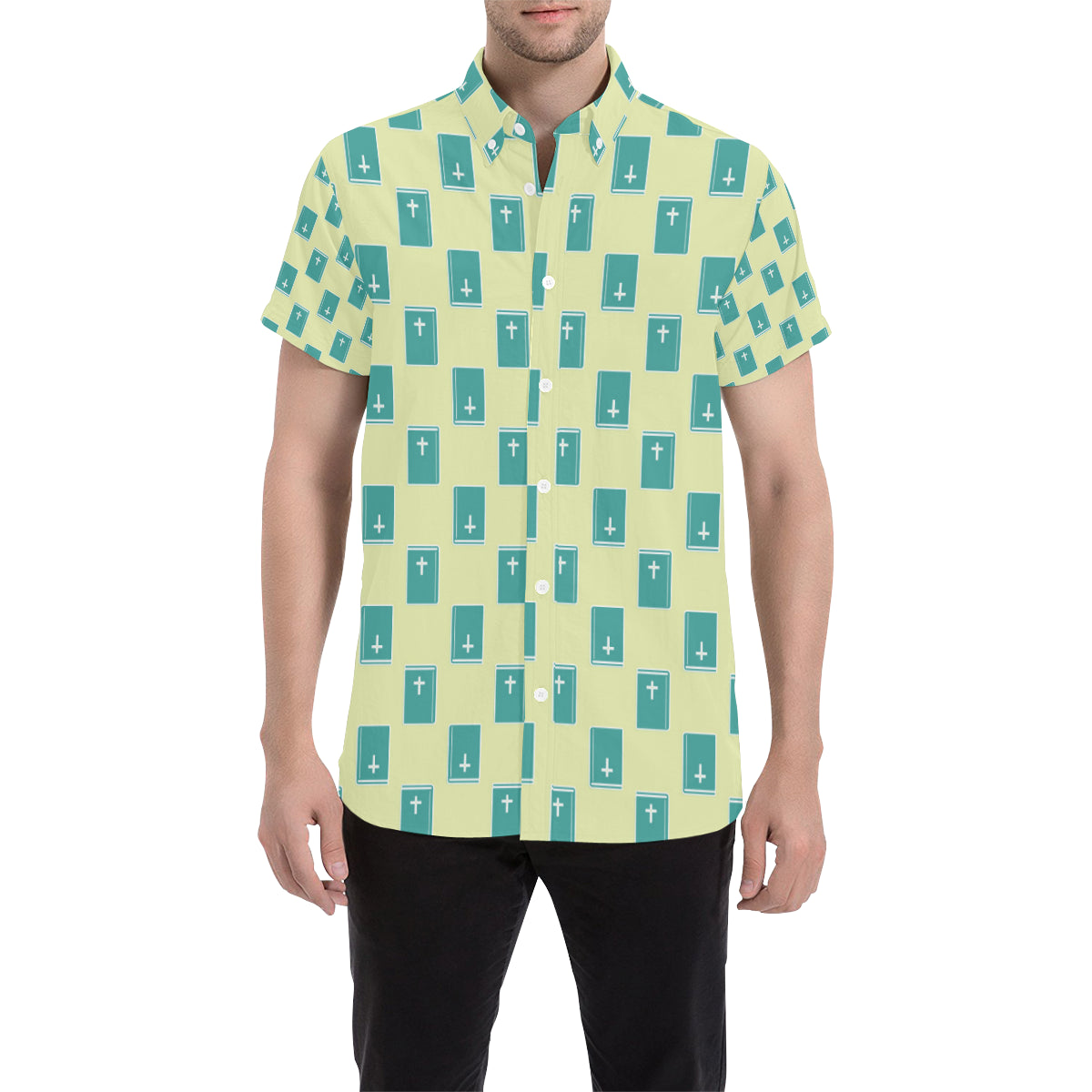 Bible Pattern Print Design 04 Men's Short Sleeve Button Up Shirt