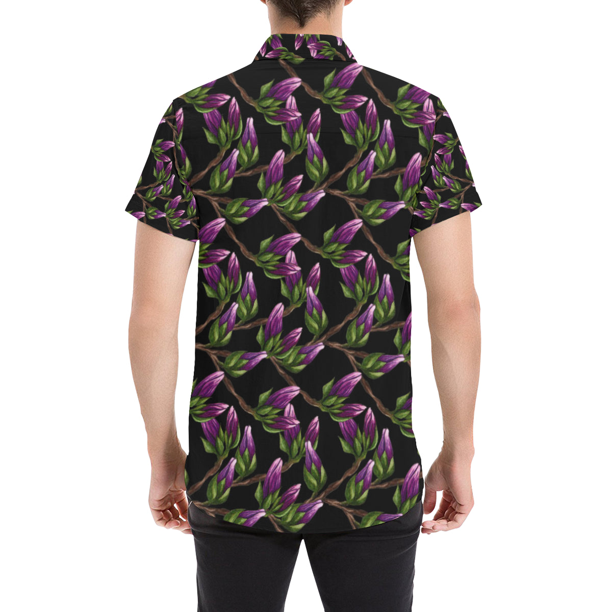 Magnolia Pattern Print Design MAG010 Men's Short Sleeve Button Up Shirt