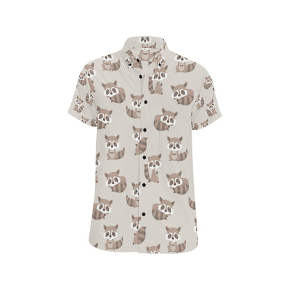 Raccoon Pattern Print Design A05 Men's Short Sleeve Button Up Shirt