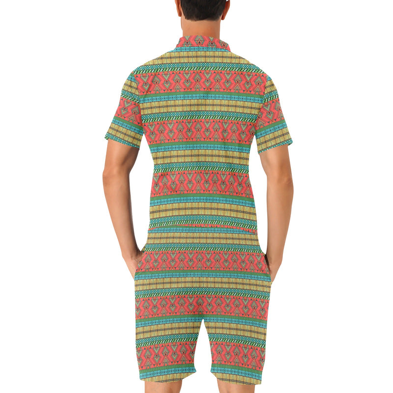 African Colorful Zigzag Print Pattern Men's Romper