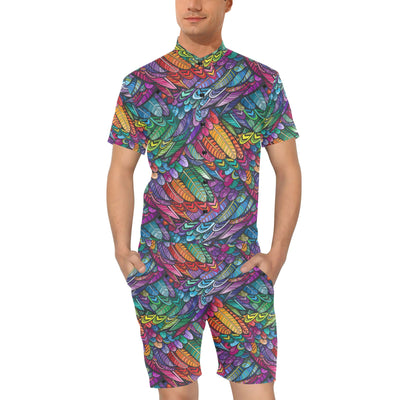 Feather Multicolor Design Print Men's Romper