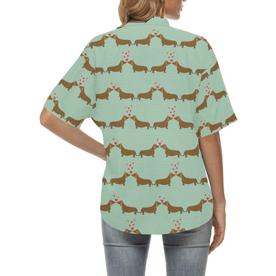 Dachshund Pattern Print Design 02 Women's Hawaiian Shirt