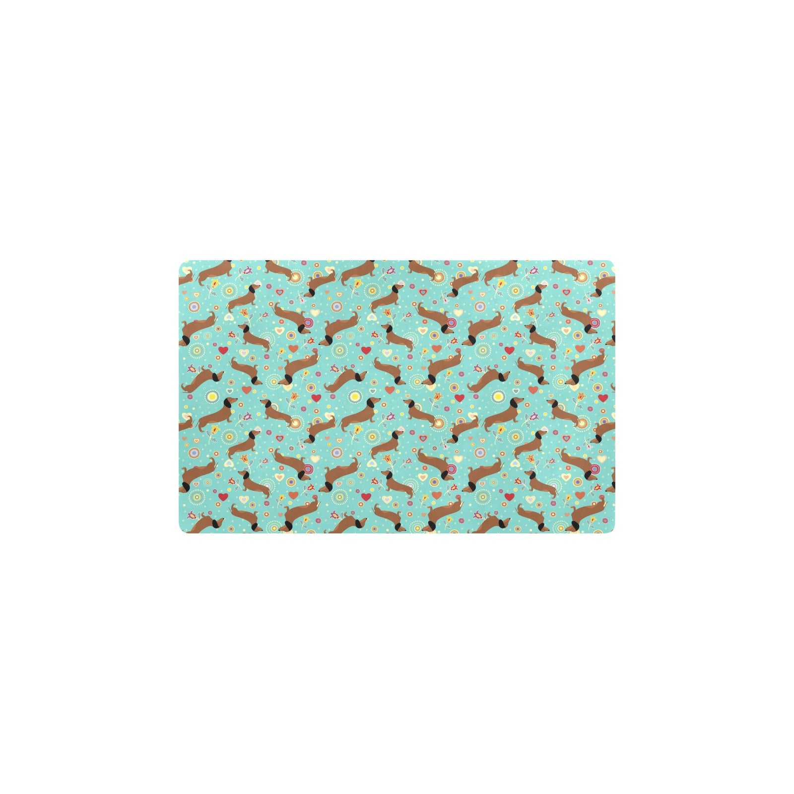 Dachshund with Floral Print Pattern Kitchen Mat