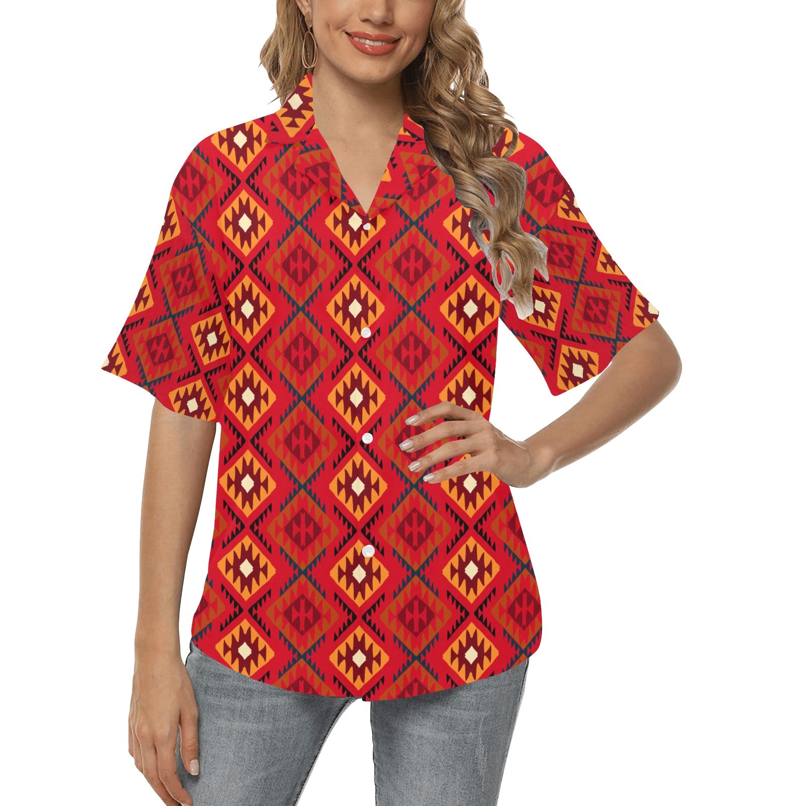 Aztec Pattern Print Design 06 Women's Hawaiian Shirt