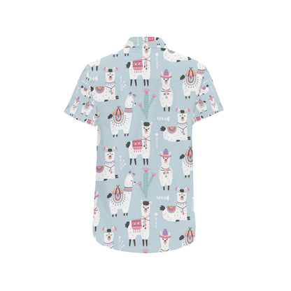 Llama Pattern Print Design 04 Men's Short Sleeve Button Up Shirt