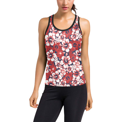 Red Hibiscus Pattern Print Design HB01 Women's Racerback Tank Top