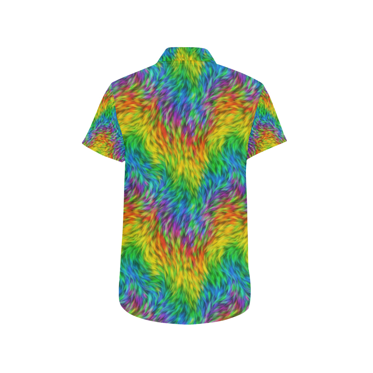 Rainbow Fur Design Print Men's Short Sleeve Button Up Shirt