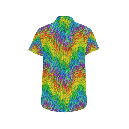 Rainbow Fur Design Print Men's Short Sleeve Button Up Shirt