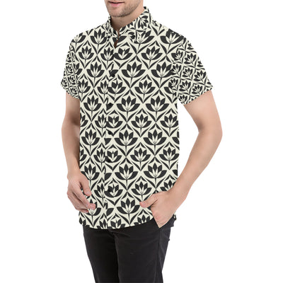 Lotus Pattern Print Men's Short Sleeve Button Up Shirt