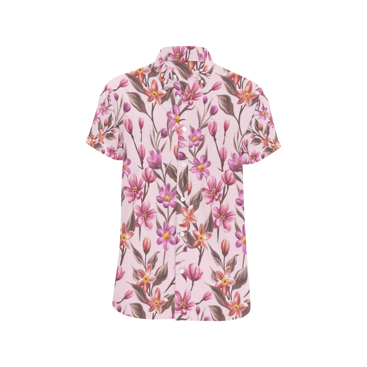 Summer Floral Pattern Print Design SF09 Men's Short Sleeve Button Up Shirt