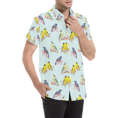 Bird Sweet Themed Print Pattern Men's Short Sleeve Button Up Shirt