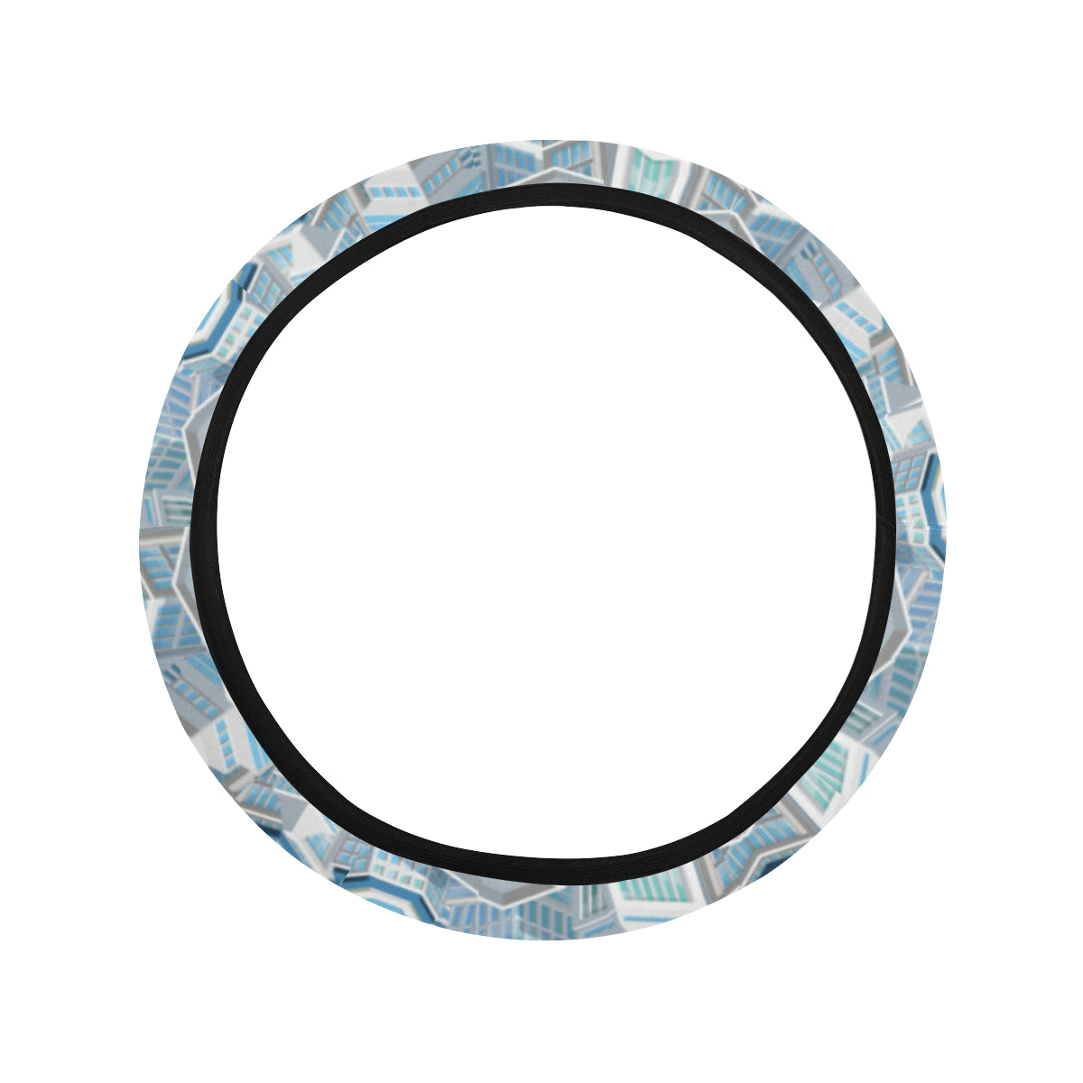 City  Pattern Print Design 03 Steering Wheel Cover with Elastic Edge