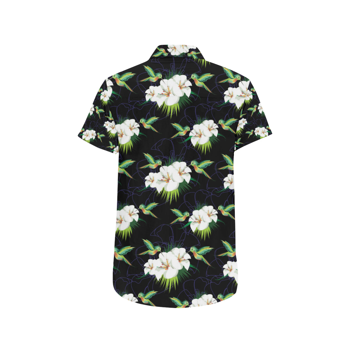Hummingbird with Flower Pattern Print Design 03 Men's Short Sleeve Button Up Shirt