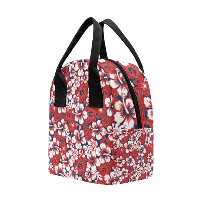 Red Hibiscus Pattern Print Design HB01 Insulated Lunch Bag