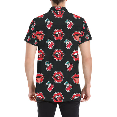 Cherry Pattern Print Design CH04 Men's Short Sleeve Button Up Shirt