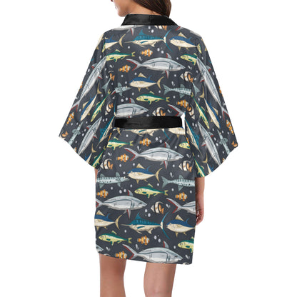 Swordfish Pattern Print Design 04 Women's Short Kimono