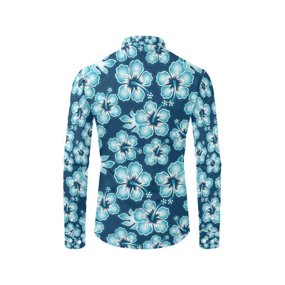 Blue Hibiscus Pattern Print Design HB011 Men's Long Sleeve Shirt