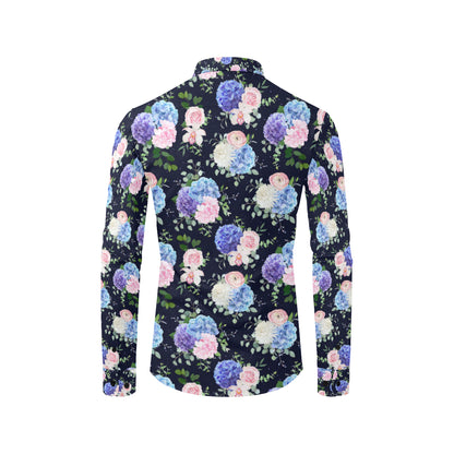 Hydrangea Pattern Print Design HD01 Men's Long Sleeve Shirt