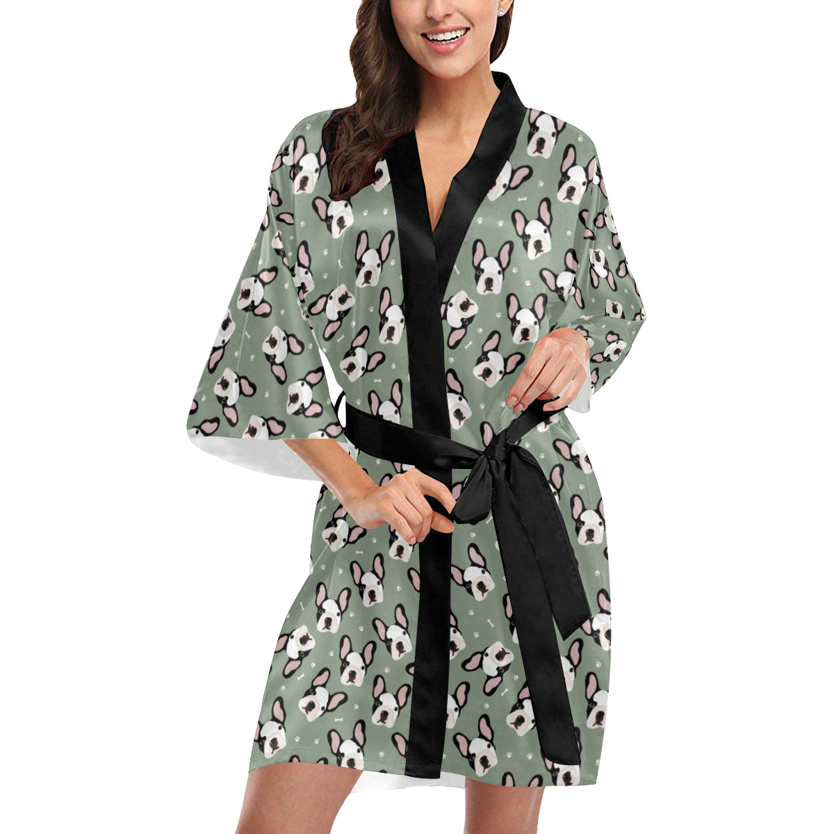Boston Terrier Pattern Print Design 05 Women's Short Kimono