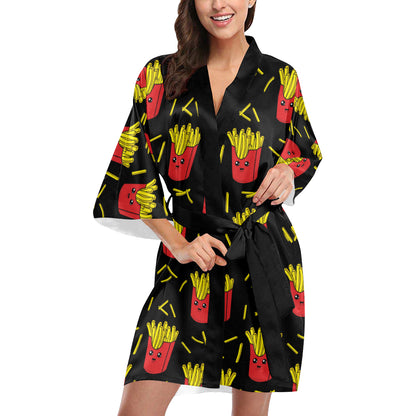 French Fried Pattern Print Design 03 Women's Short Kimono
