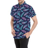 Feather Aztec Design Print Men's Short Sleeve Button Up Shirt