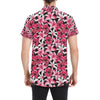 Flower Hawaiian Pink Red  Hibiscus Print Men's Short Sleeve Button Up Shirt