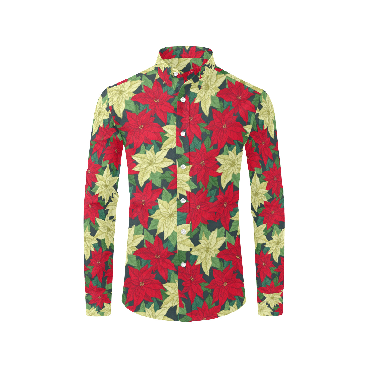 Poinsettia Pattern Print Design POT06 Men's Long Sleeve Shirt